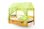 крыша текстильная бельмарко для кровати-домика svogen зигзаги, желтый, зеленый, фон белый