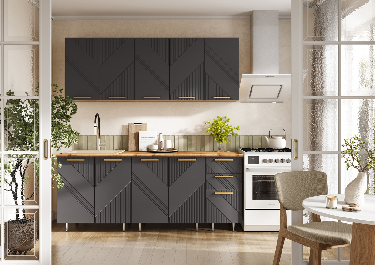 Кухня Ирис 2,0 м Дуб Крафт Золотой/Браш Графит