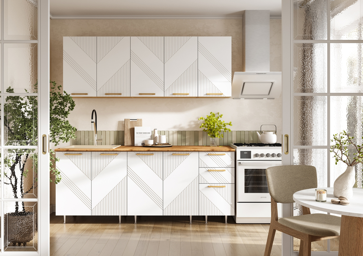 Кухня Ирис 2,0 м Дуб Крафт Золотой/Браш Вайт