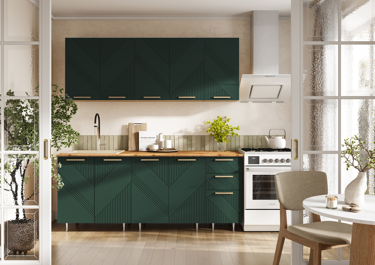 Кухня Ирис 2,0 м Дуб Крафт Золотой/Браш Грин