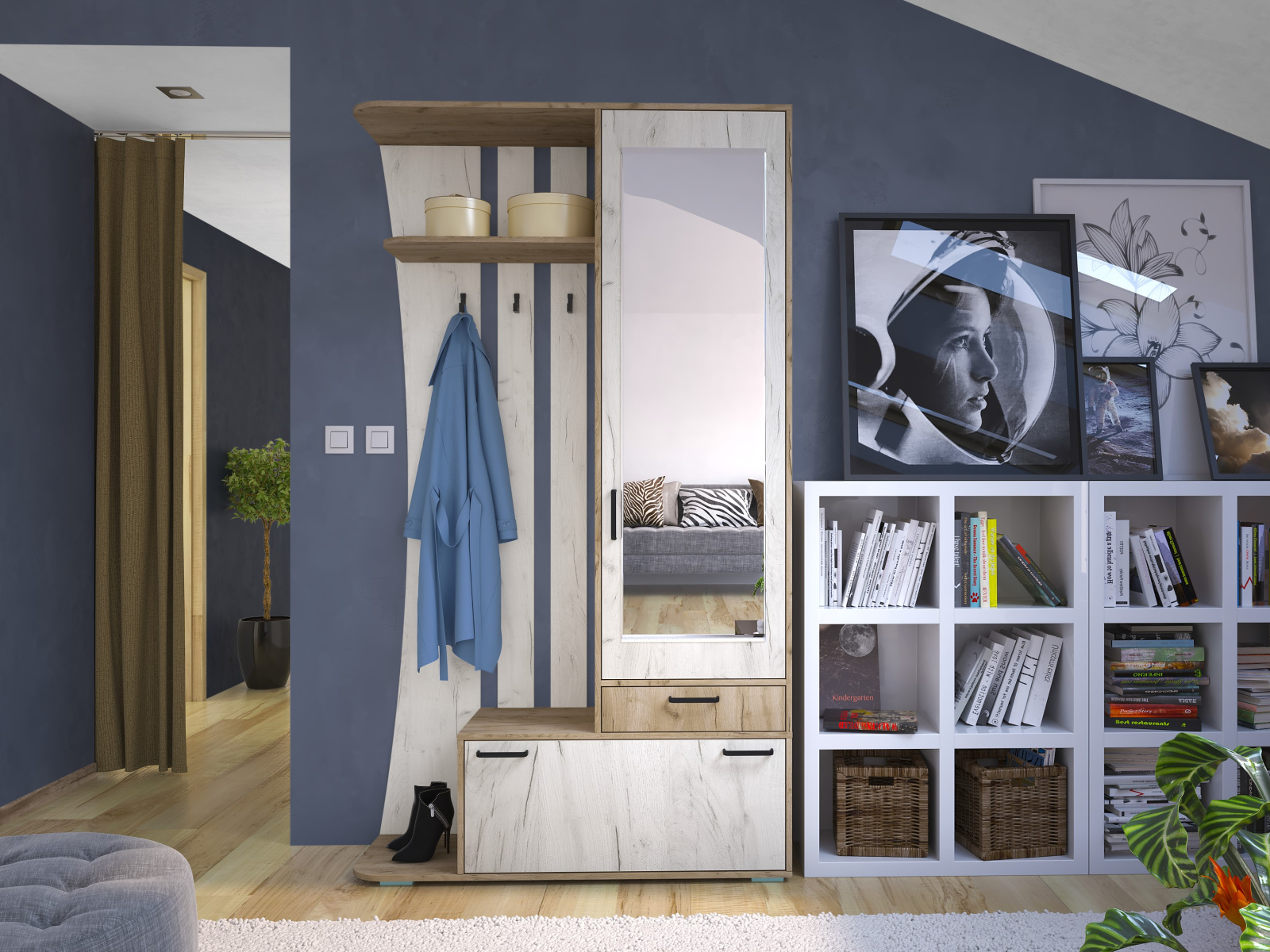 Прихожая Орион 1 Дуб Серый Крафт/Дуб Белый Крафт