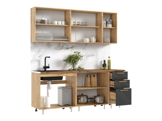 В продаже Кухня Ирис 2,0 м Дуб Крафт Золотой/Браш Графит Кухня Ирис 2,0 м Дуб Крафт Золотой/Браш Графит - купить за 34630.00 руб.