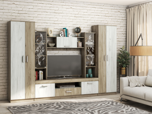 Стенка Эмми Дуб Серый Крафт/Дуб Белый Крафт - купить за 42977.00 руб.